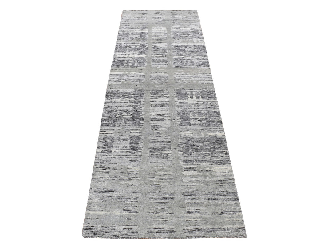 2'6" x 12'0" New Hand Knotted Grey Wool Runner Oriental Rug - MOA10287300
