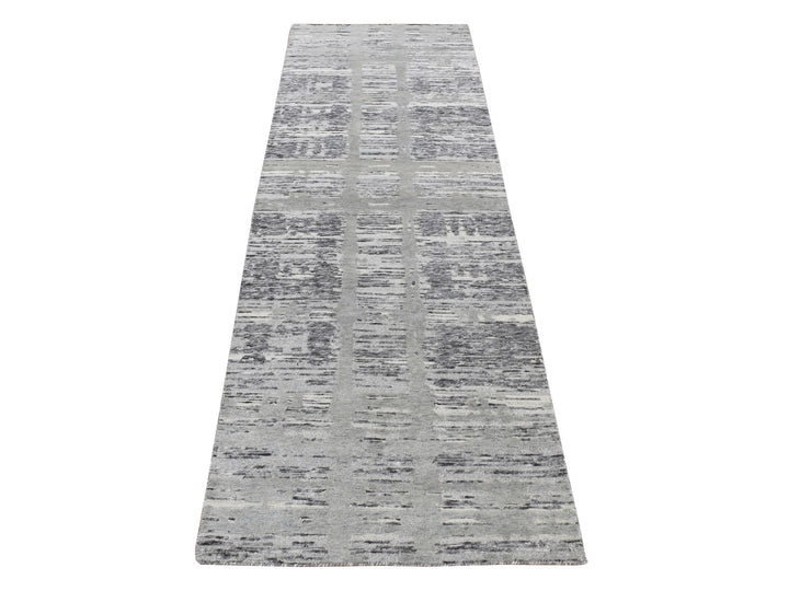 2'6" x 12'0" New Hand Knotted Grey Wool Runner Oriental Rug - MOA10287300