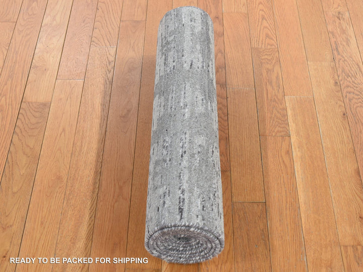 2'6" x 12'0" New Hand Knotted Grey Wool Runner Oriental Rug - MOA10287300