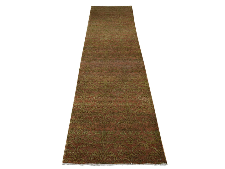 2'5" x 11'4" New Hand Knotted Brown Wool & Silk Runner Oriental Rug - MOA10287301