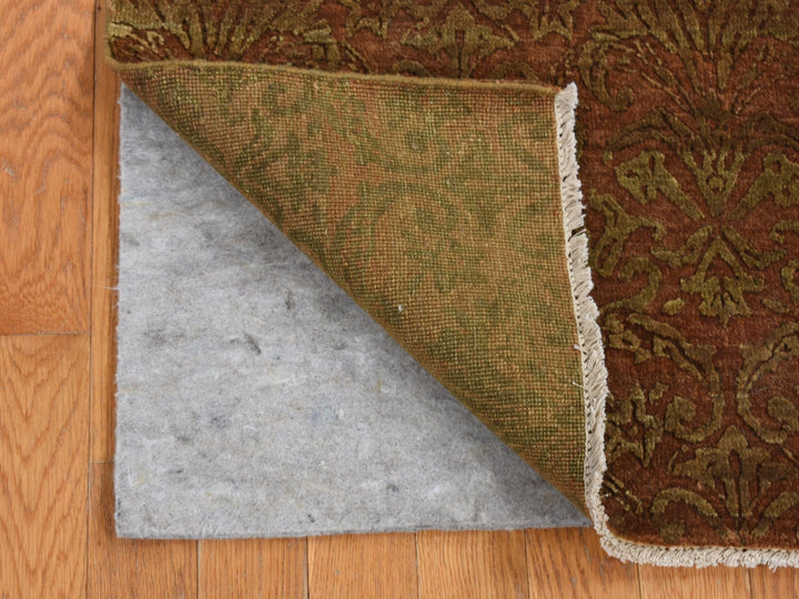 2'5" x 11'4" New Hand Knotted Brown Wool & Silk Runner Oriental Rug - MOA10287301