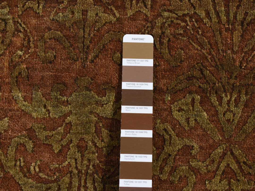 2'5" x 11'4" New Hand Knotted Brown Wool & Silk Runner Oriental Rug - MOA10287301