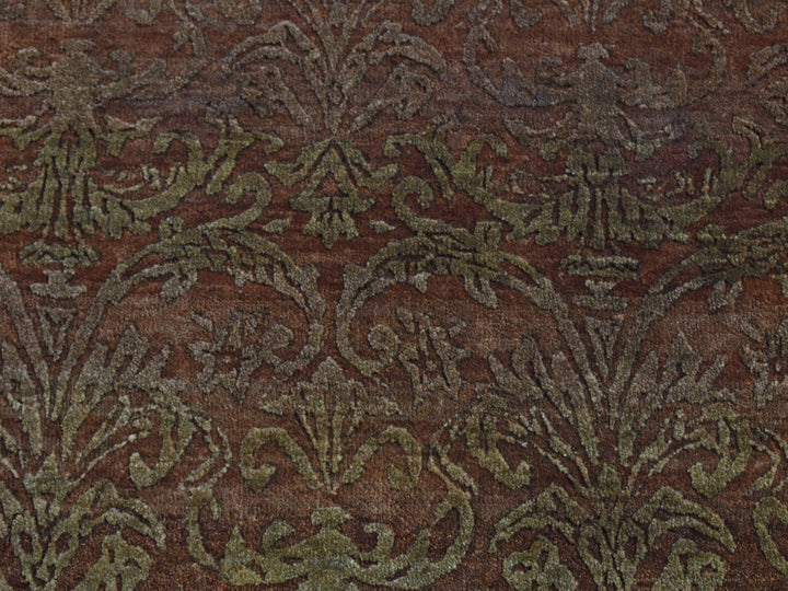 2'5" x 11'4" New Hand Knotted Brown Wool & Silk Runner Oriental Rug - MOA10287301