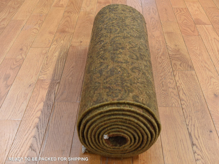 2'5" x 11'4" New Hand Knotted Brown Wool & Silk Runner Oriental Rug - MOA10287301