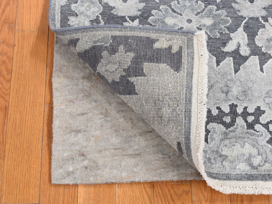2'6" x 11'10" New Hand Knotted Grey Wool & Silk Runner Oriental Rug - MOA10287307