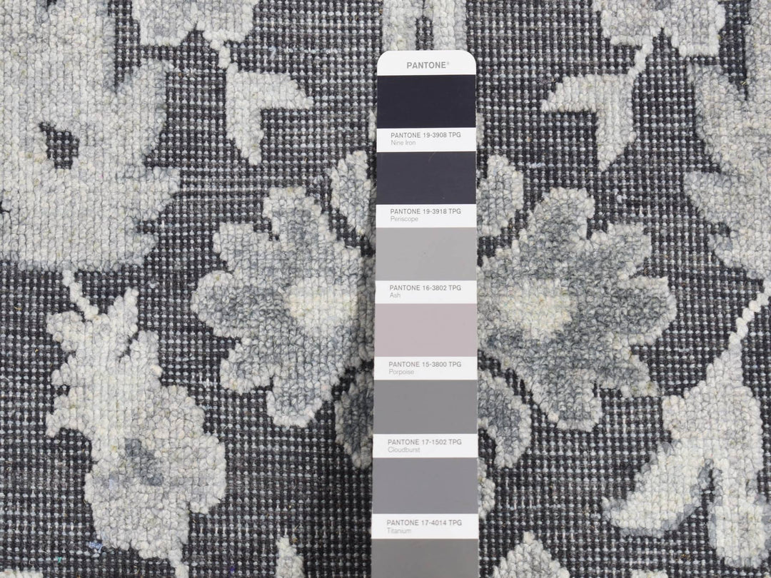 2'6" x 11'10" New Hand Knotted Grey Wool & Silk Runner Oriental Rug - MOA10287307