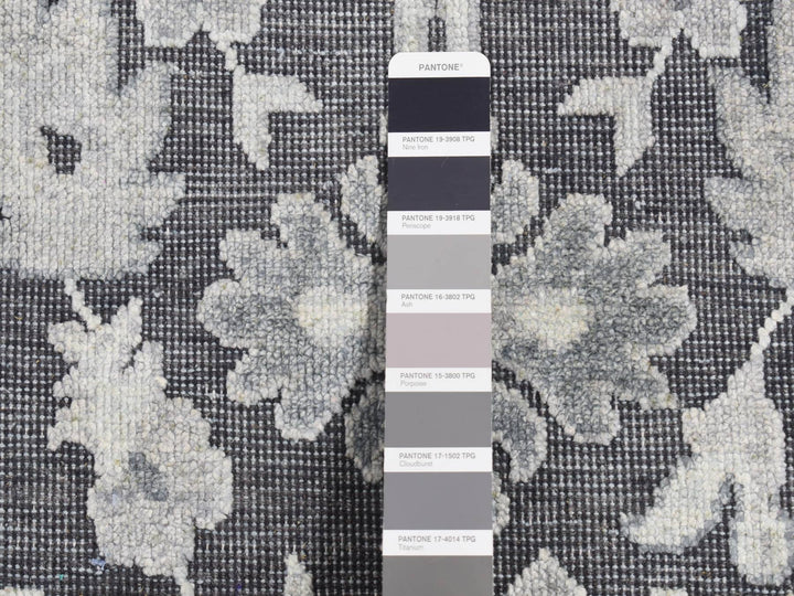 2'6" x 11'10" New Hand Knotted Grey Wool & Silk Runner Oriental Rug - MOA10287307