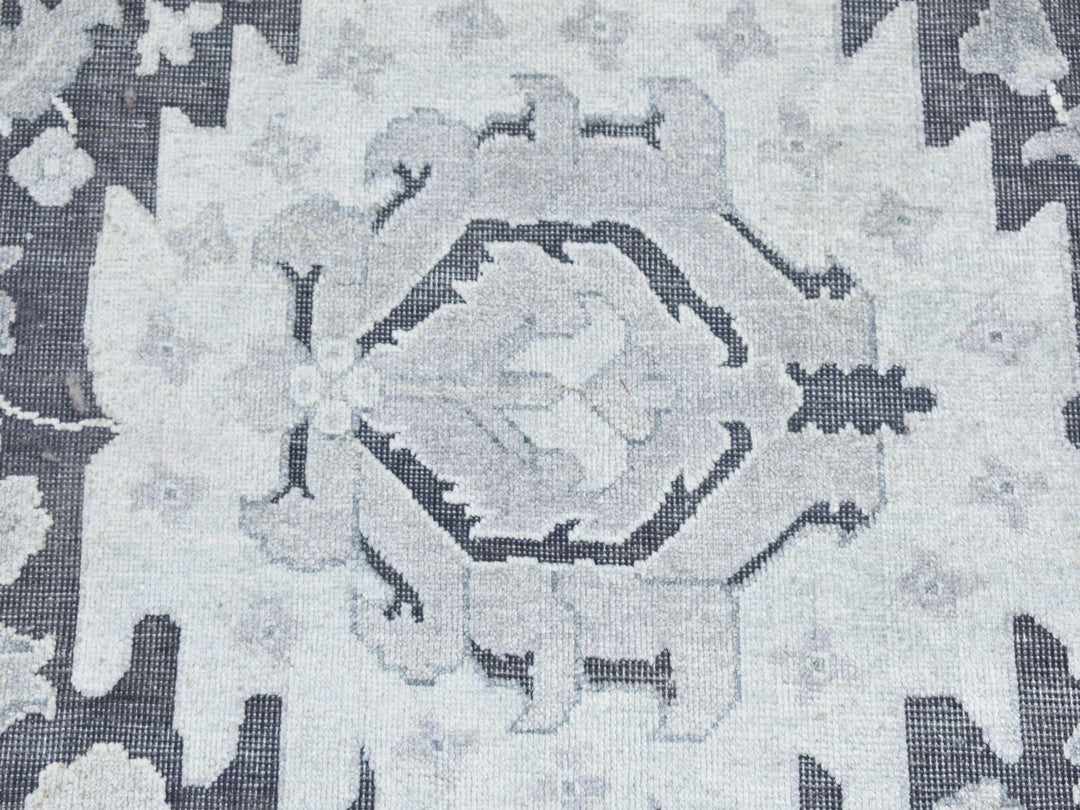 2'6" x 11'10" New Hand Knotted Grey Wool & Silk Runner Oriental Rug - MOA10287307