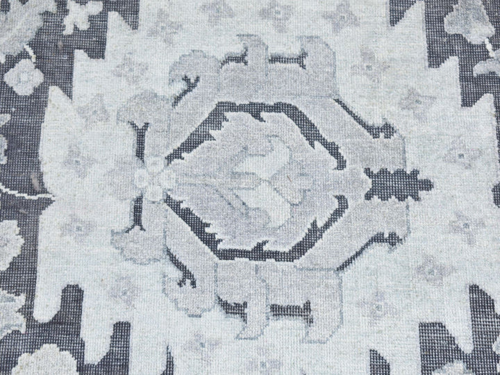 2'6" x 11'10" New Hand Knotted Grey Wool & Silk Runner Oriental Rug - MOA10287307