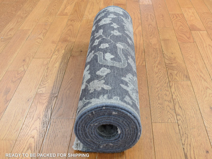 2'6" x 11'10" New Hand Knotted Grey Wool & Silk Runner Oriental Rug - MOA10287307