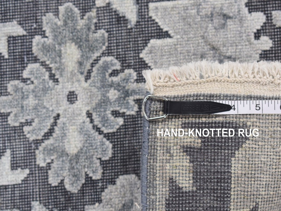 2'6" x 11'10" New Hand Knotted Grey Wool & Silk Runner Oriental Rug - MOA10287307