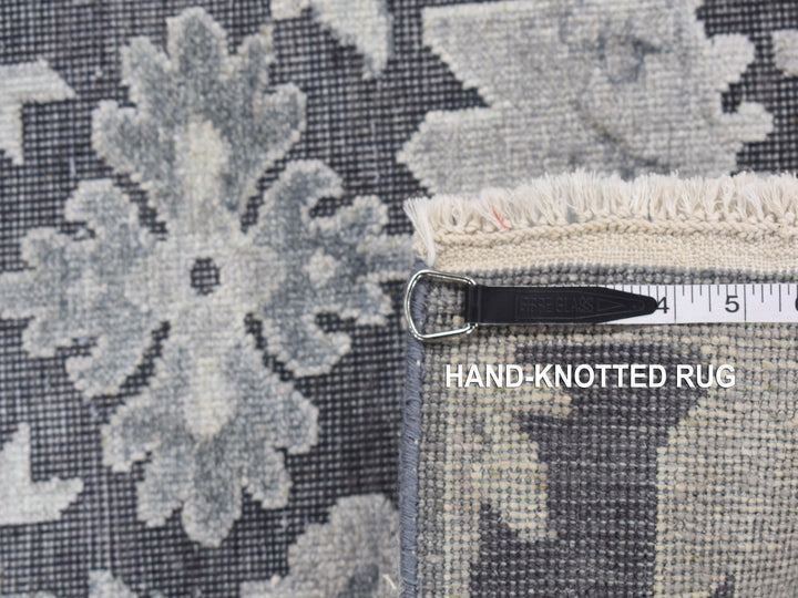 2'6" x 11'10" New Hand Knotted Grey Wool & Silk Runner Oriental Rug - MOA10287307