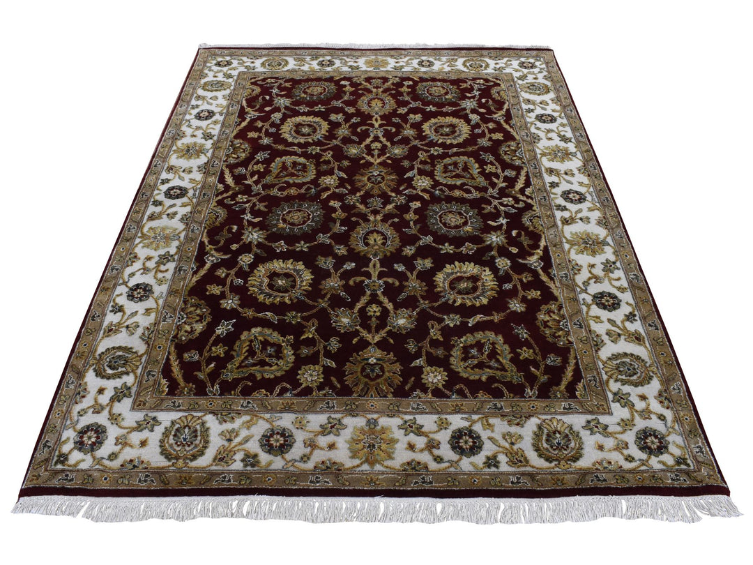 5'1" x 7'1" New Hand Knotted Red Wool & Silk Rectangle Oriental Rug - MOA10287320