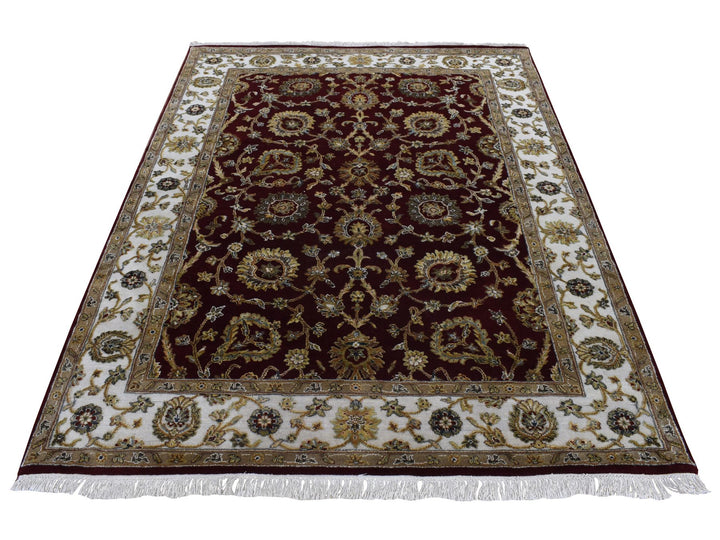 5'1" x 7'1" New Hand Knotted Red Wool & Silk Rectangle Oriental Rug - MOA10287320