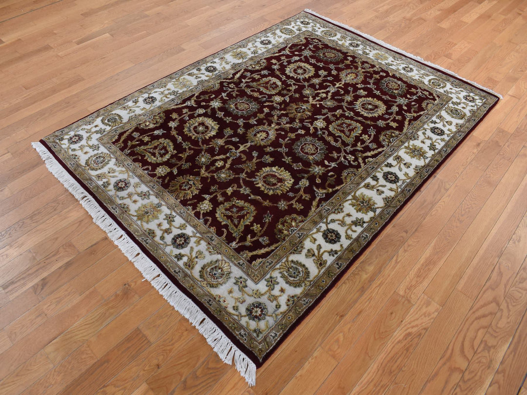 5'1" x 7'1" New Hand Knotted Red Wool & Silk Rectangle Oriental Rug - MOA10287320