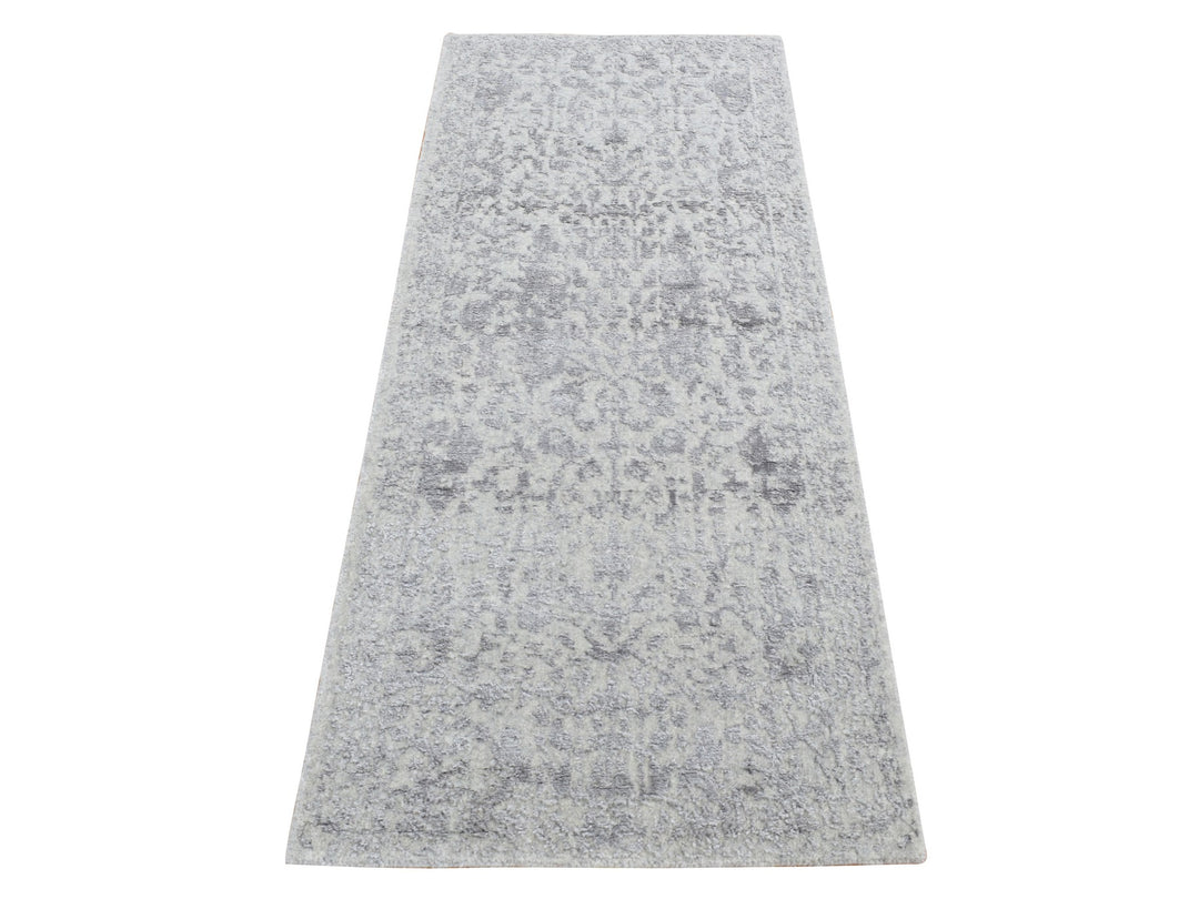 2'5" x 6'0" New Hand Loomed Grey Wool & Silk Runner Oriental Rug - MOA10287324