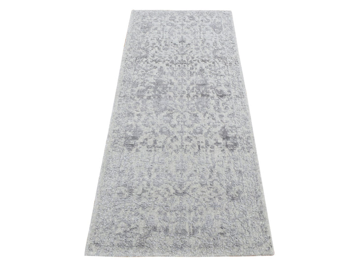 2'5" x 6'0" New Hand Loomed Grey Wool & Silk Runner Oriental Rug - MOA10287324