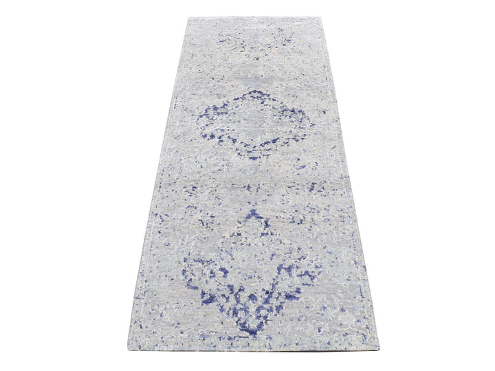 2'5" x 6'1" New Hand Knotted Grey Wool & Silk Runner Oriental Rug - MOA10287325