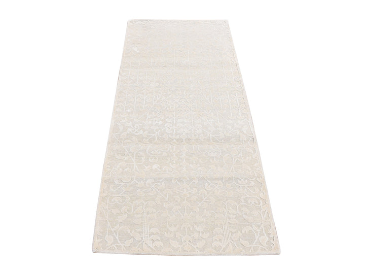 2'5" x 6'0" New Hand Knotted Ivory Wool & Silk Runner Oriental Rug - MOA10287326