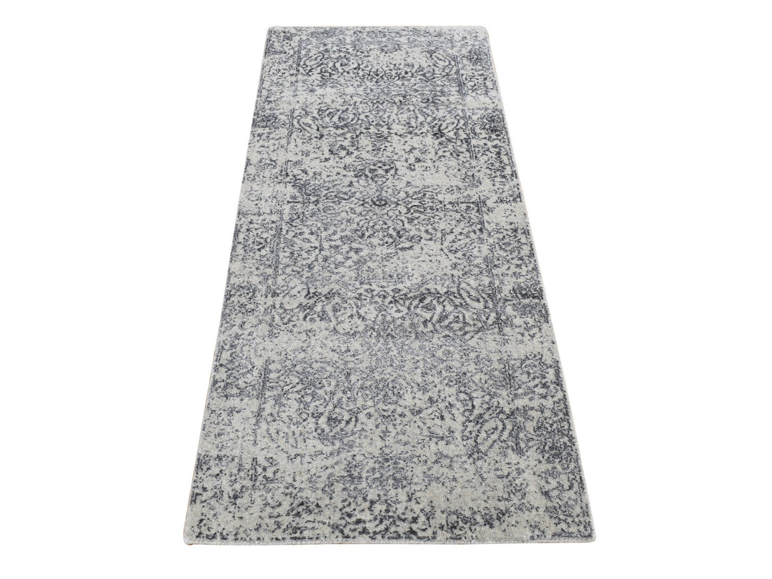 2'5" x 6'1" New Hand Loomed Grey Wool & Silk Runner Oriental Rug - MOA10287328