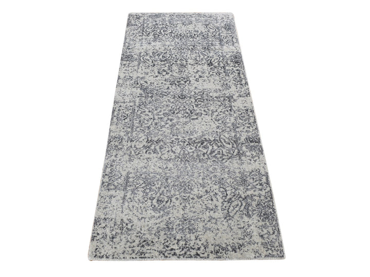 2'5" x 6'1" New Hand Loomed Grey Wool & Silk Runner Oriental Rug - MOA10287328