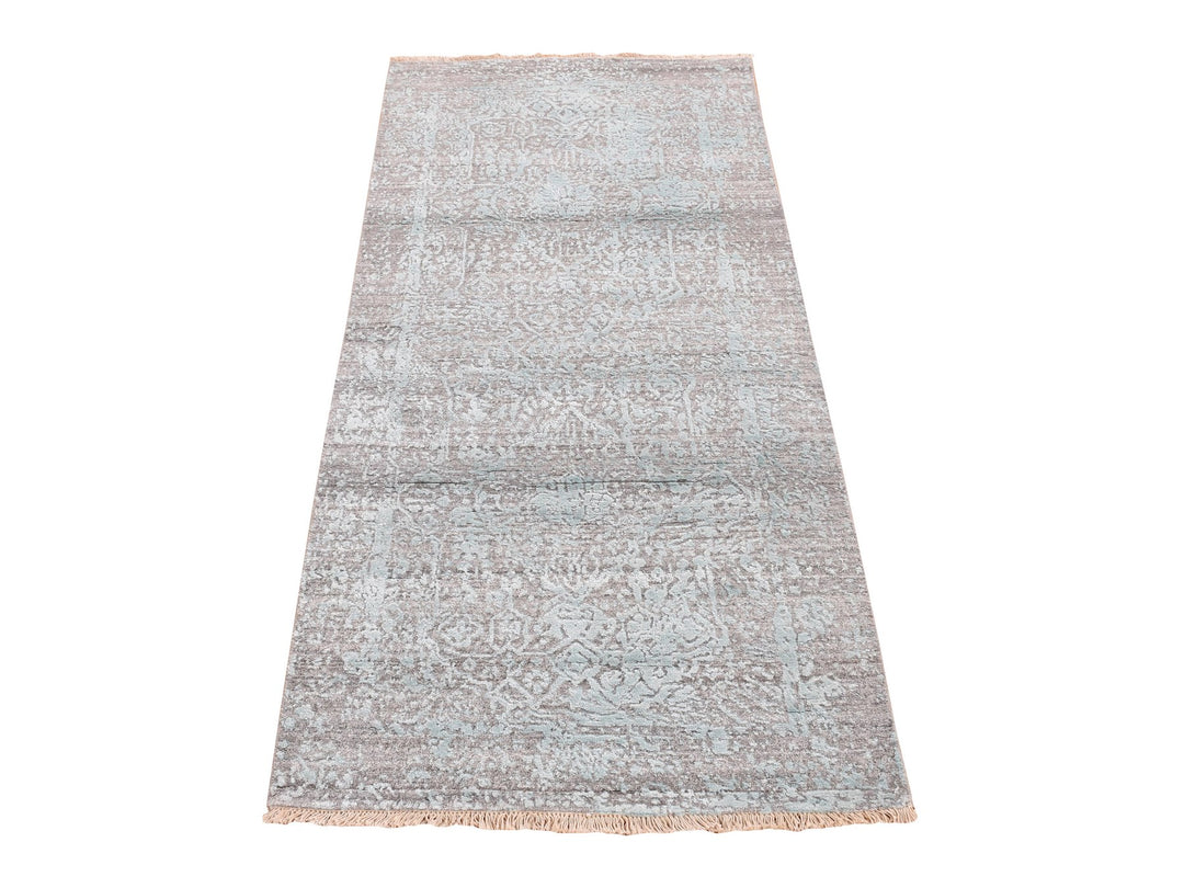 2'6" x 5'8" New Hand Knotted Green Wool & Silk Runner Oriental Rug - MOA10287329