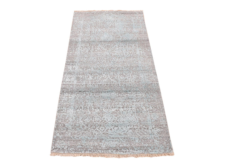 2'6" x 5'8" New Hand Knotted Green Wool & Silk Runner Oriental Rug - MOA10287329