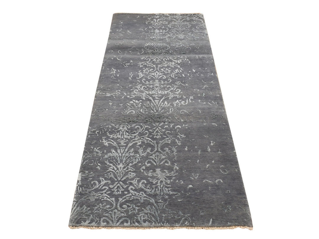 2'6" x 6'9" New Hand Knotted Grey Wool & Silk Runner Oriental Rug - MOA10287330