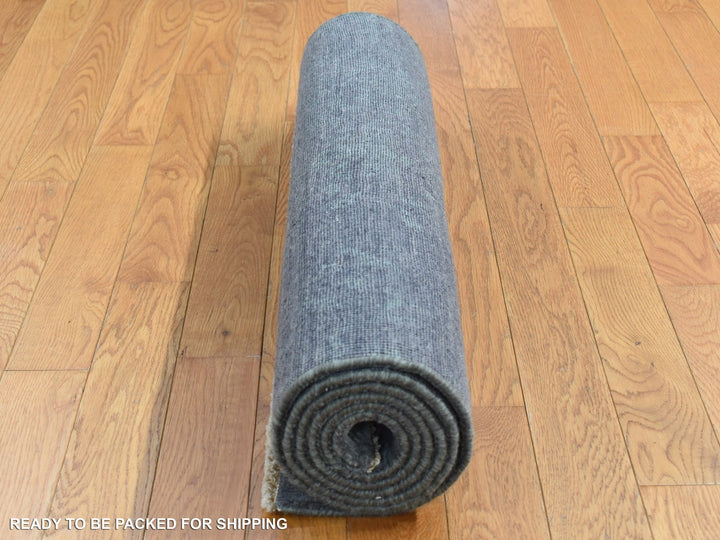 2'6" x 6'9" New Hand Knotted Grey Wool & Silk Runner Oriental Rug - MOA10287330