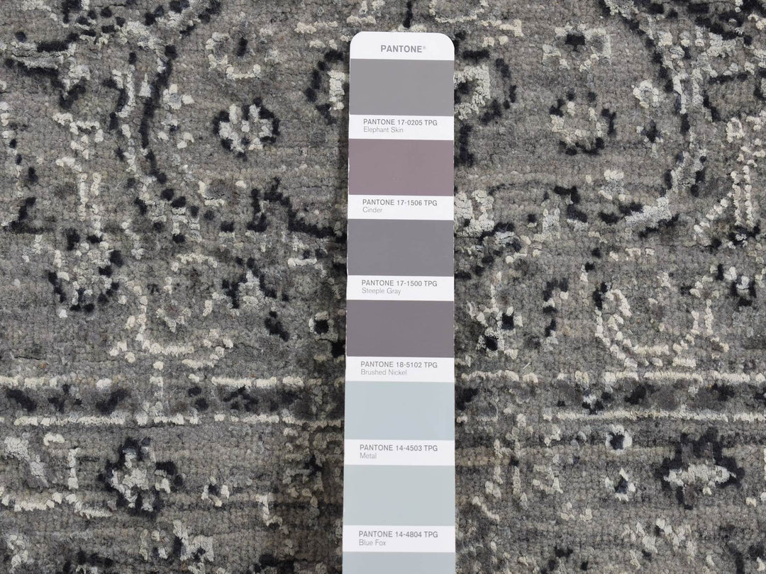 2'6" x 6'0" New Hand Knotted Grey Wool & Silk Runner Oriental Rug - MOA10287331