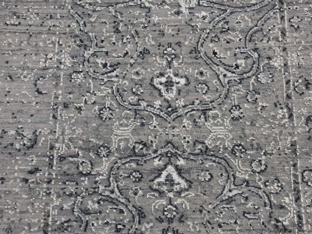 2'6" x 6'0" New Hand Knotted Grey Wool & Silk Runner Oriental Rug - MOA10287331