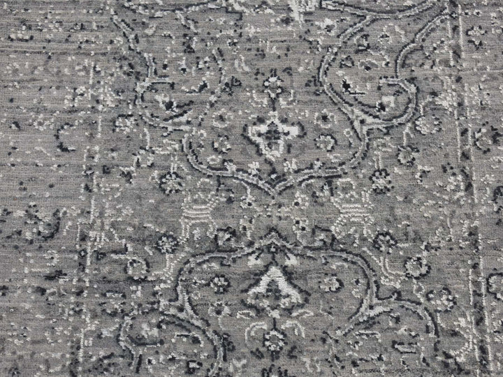 2'6" x 6'0" New Hand Knotted Grey Wool & Silk Runner Oriental Rug - MOA10287331