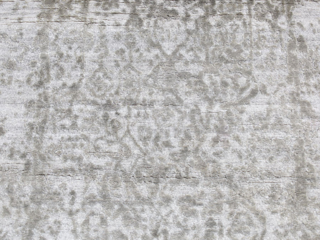 2'7" x 6'0" New Hand Knotted Grey Wool & Silk Runner Oriental Rug - MOA10287333