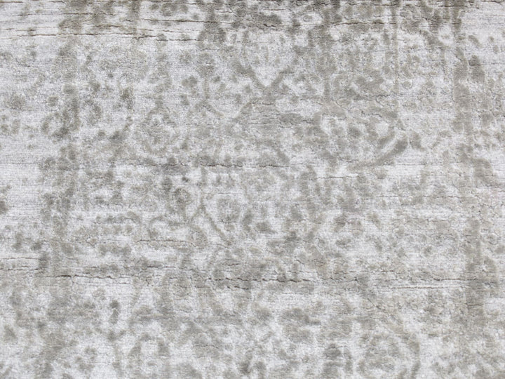 2'7" x 6'0" New Hand Knotted Grey Wool & Silk Runner Oriental Rug - MOA10287333