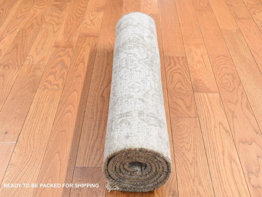 2'7" x 6'0" New Hand Knotted Grey Wool & Silk Runner Oriental Rug - MOA10287333