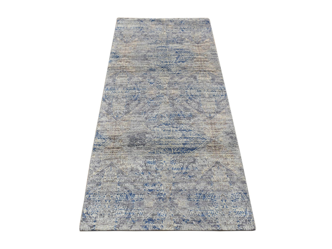 2'6" x 6'0" New Hand Knotted Blue Wool & Silk Runner Oriental Rug - MOA10287337