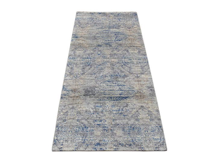 2'6" x 6'0" New Hand Knotted Blue Wool & Silk Runner Oriental Rug - MOA10287337