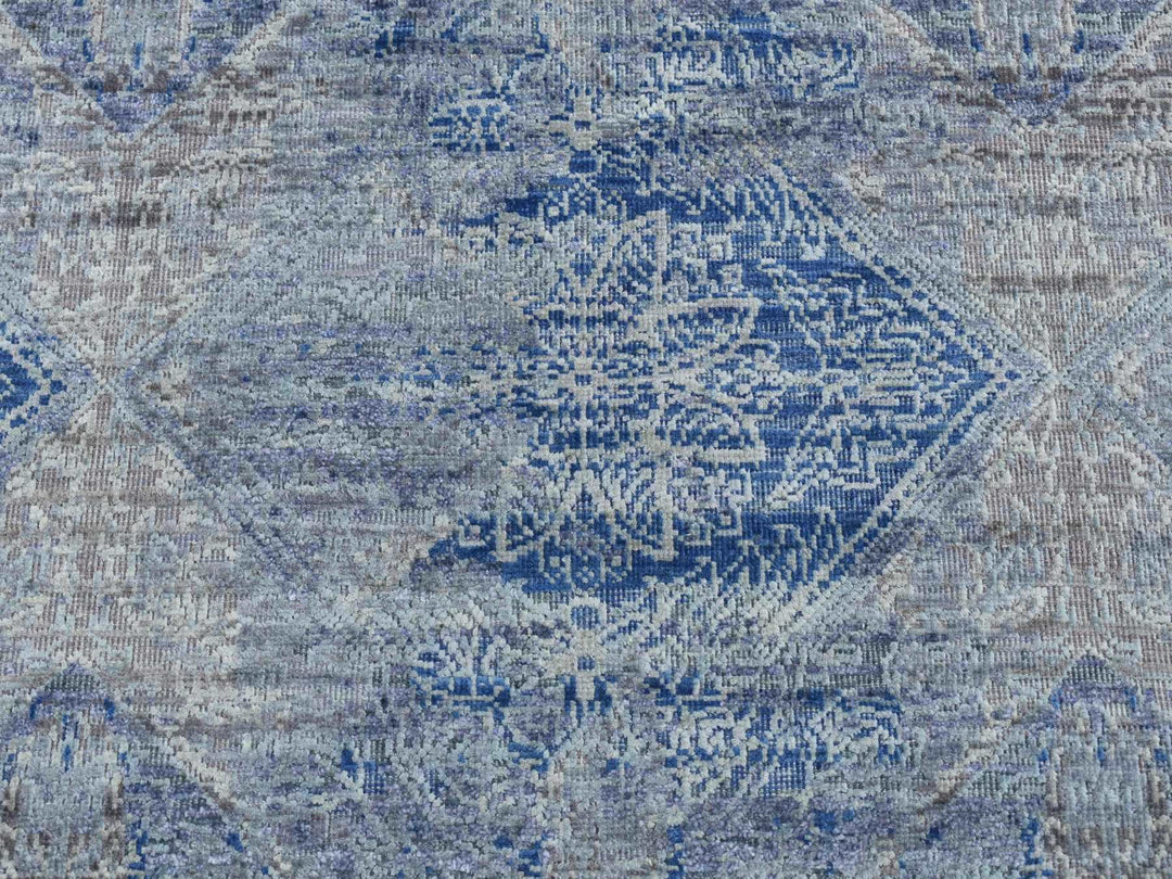 2'6" x 6'0" New Hand Knotted Blue Wool & Silk Runner Oriental Rug - MOA10287337