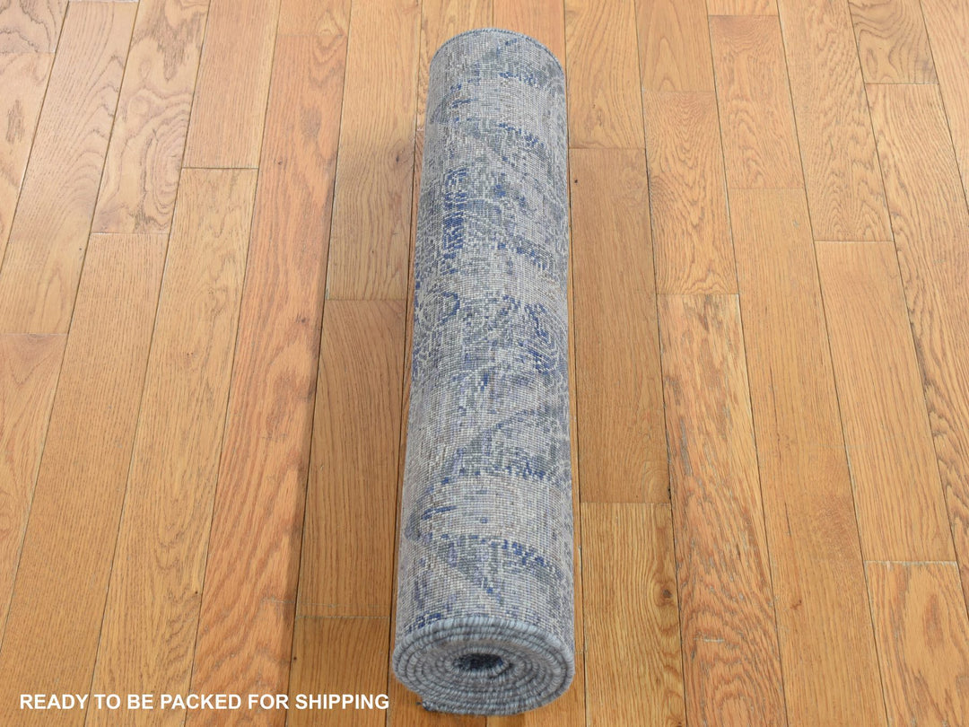 2'6" x 6'0" New Hand Knotted Blue Wool & Silk Runner Oriental Rug - MOA10287337
