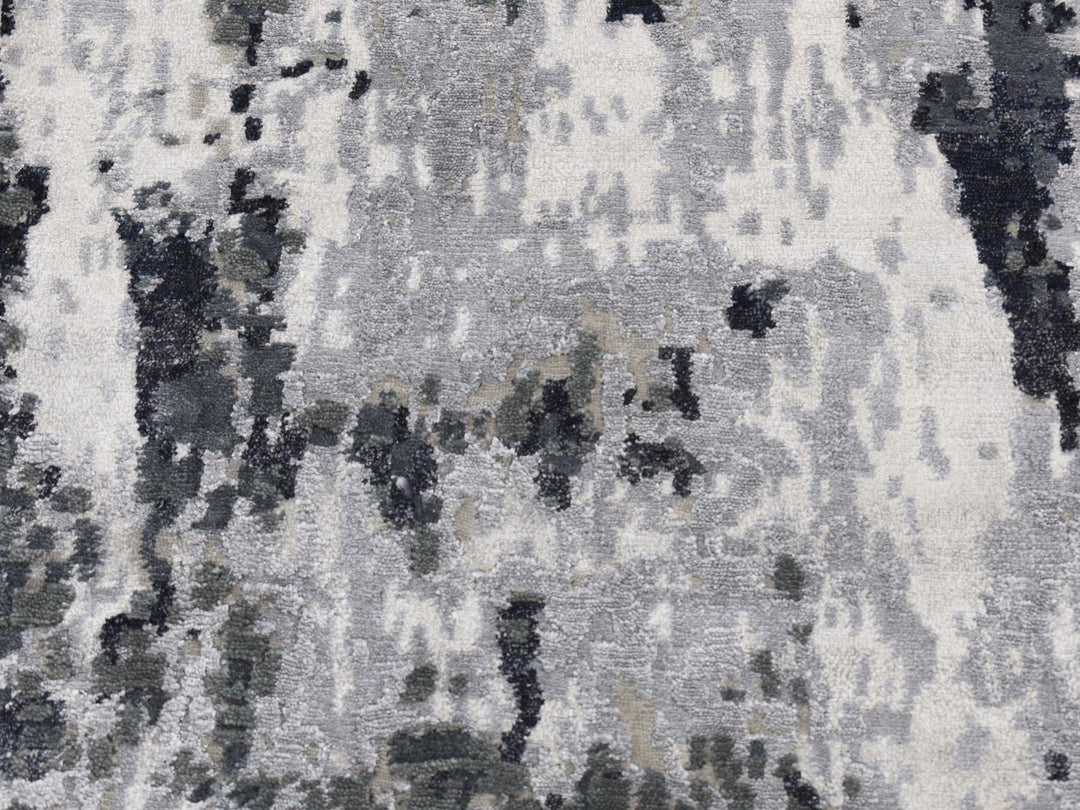 2'7" x 6'2" New Hand Knotted Black Wool & Silk Runner Oriental Rug - MOA10287339