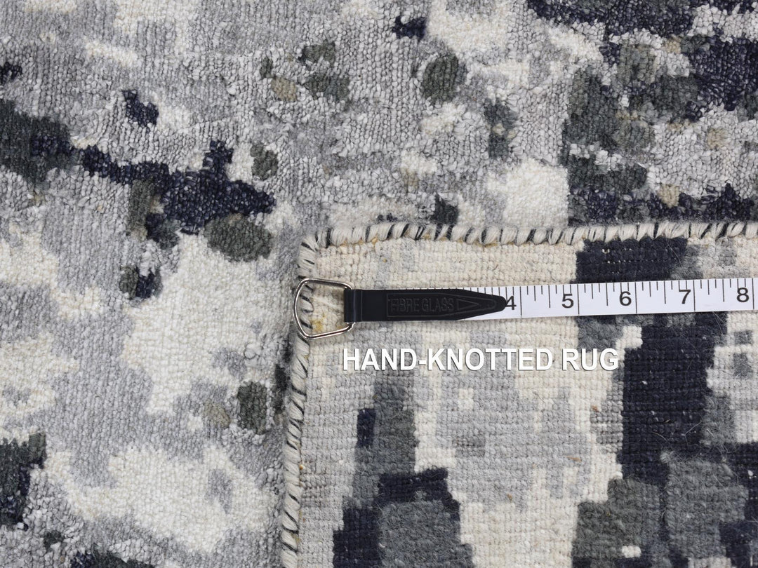 2'7" x 6'2" New Hand Knotted Black Wool & Silk Runner Oriental Rug - MOA10287339