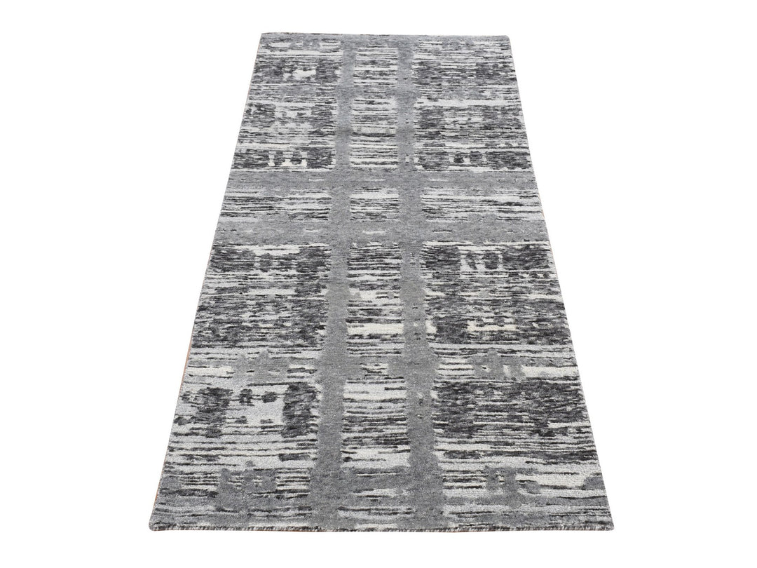 2'7" x 6'0" New Hand Knotted Grey Wool Runner Oriental Rug - MOA10287340