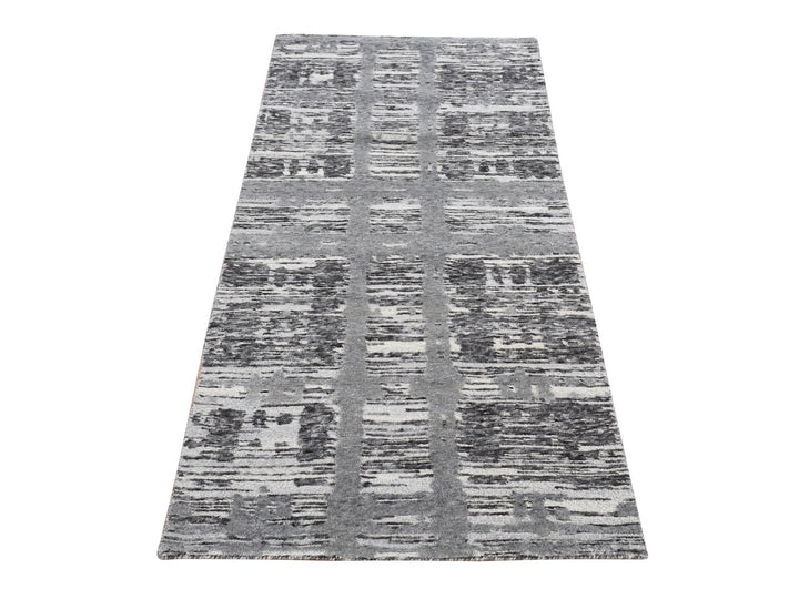 2'7" x 6'0" New Hand Knotted Grey Wool Runner Oriental Rug - MOA10287340