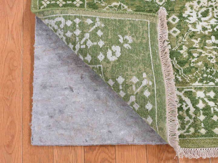 2'6" x 6'0" New Hand Knotted Green Wool & Silk Runner Oriental Rug - MOA10287344