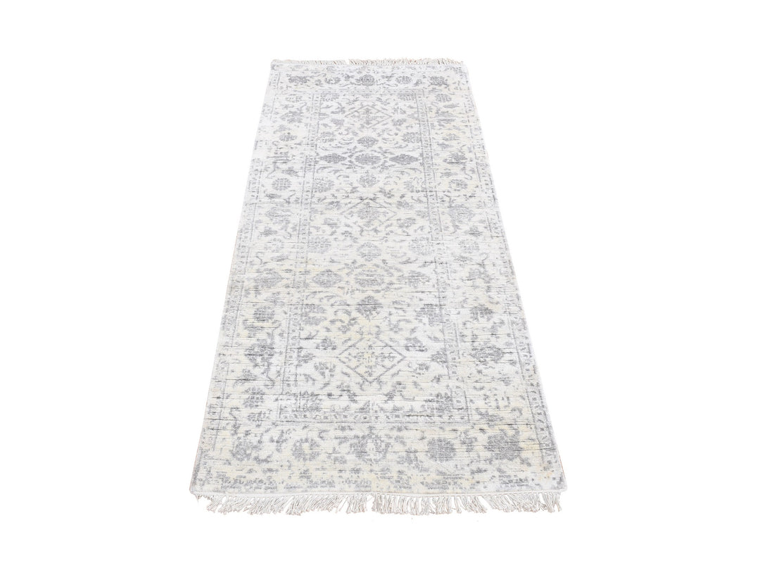 2'6" x 6'0" New Hand Knotted Ivory Wool & Silk Runner Oriental Rug - MOA10287346