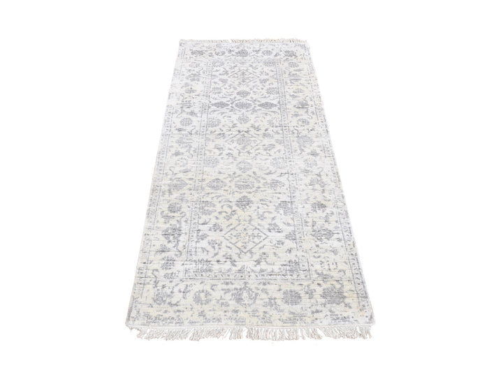 2'6" x 6'0" New Hand Knotted Ivory Wool & Silk Runner Oriental Rug - MOA10287346