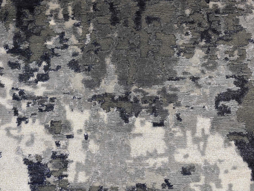 2'7" x 5'9" New Hand Knotted Black Wool & Silk Runner Oriental Rug - MOA10287347