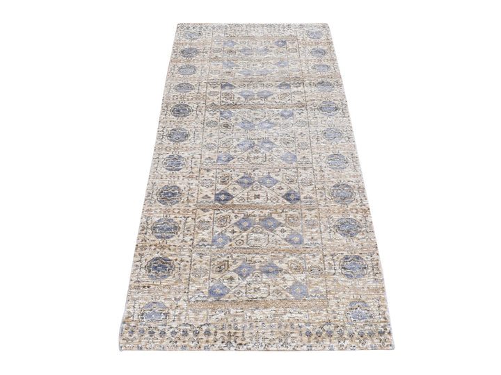2'7" x 6'1" New Hand Knotted Brown Wool & Silk Runner Oriental Rug - MOA10287349