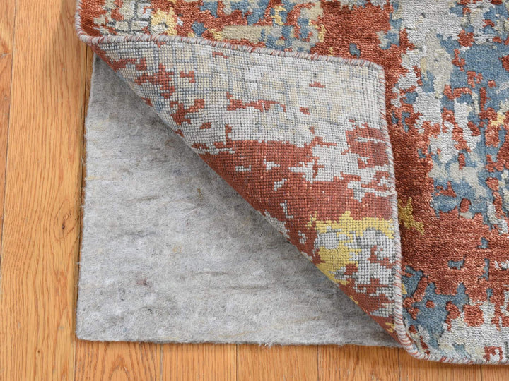 2'6" x 5'10" New Hand Knotted Grey Wool & Silk Runner Oriental Rug - MOA10287351