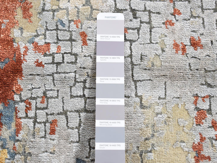 2'6" x 5'10" New Hand Knotted Grey Wool & Silk Runner Oriental Rug - MOA10287351